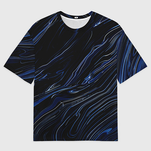 Мужская футболка оверсайз Чёрно-синий абстракция линии / 3D-принт – фото 1