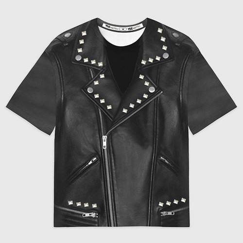 Мужская футболка оверсайз Кожаная косуха с клепками / 3D-принт – фото 1