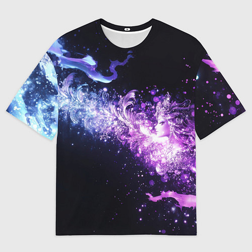Мужская футболка оверсайз Фиолетово-синяя абстрактная волна / 3D-принт – фото 1
