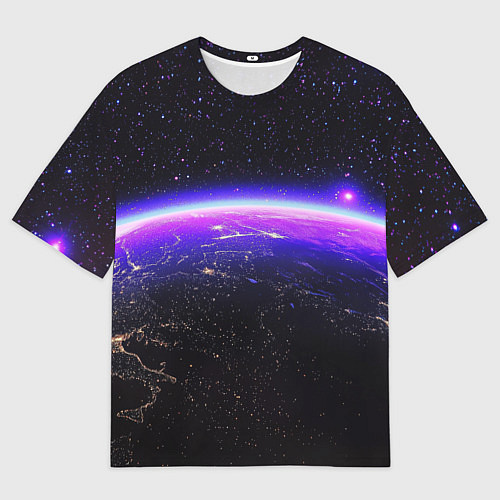 Мужская футболка оверсайз Планета и неоновое свечение / 3D-принт – фото 1
