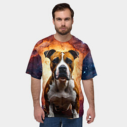 Футболка оверсайз мужская Американский стаффордширский терьер в космосе, цвет: 3D-принт — фото 2