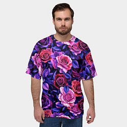 Футболка оверсайз мужская Разноцветные цветы - синие розы паттерн, цвет: 3D-принт — фото 2