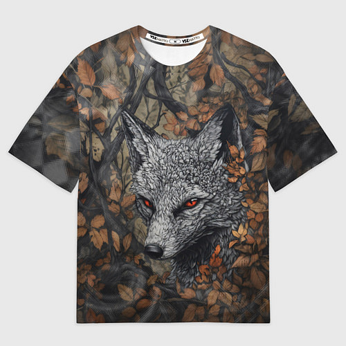 Мужская футболка оверсайз Хищный серый лис / 3D-принт – фото 1