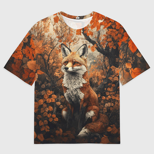 Мужская футболка оверсайз Лис в лесной чаще / 3D-принт – фото 1
