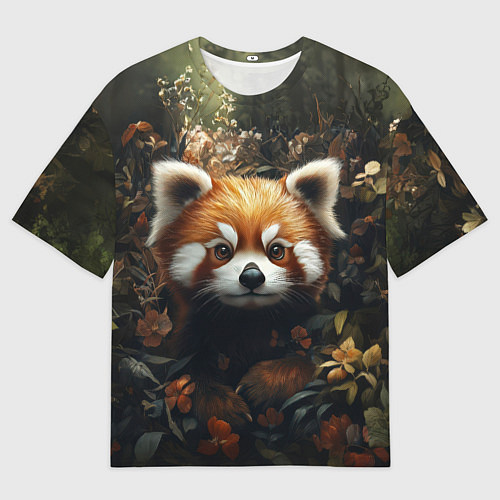Мужская футболка оверсайз Красная панда в лесной чаще / 3D-принт – фото 1