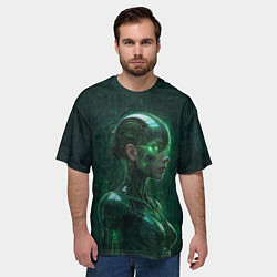 Футболка оверсайз мужская Девушка-андроид в зелёных тонах, цвет: 3D-принт — фото 2
