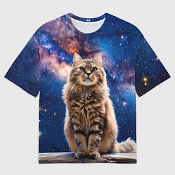 Футболка оверсайз мужская Сибирская кошка в космосе, цвет: 3D-принт