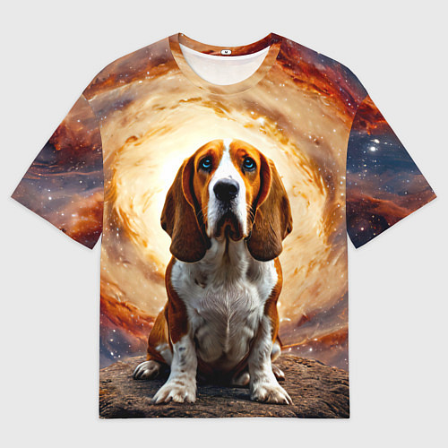 Мужская футболка оверсайз Бассет-хаунд в космосе / 3D-принт – фото 1