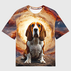 Мужская футболка оверсайз Бассет-хаунд в космосе