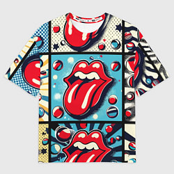 Футболка оверсайз мужская Rolling Stones logo - pop art, цвет: 3D-принт