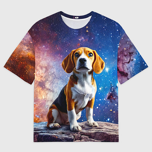 Мужская футболка оверсайз Бигль в космосе / 3D-принт – фото 1