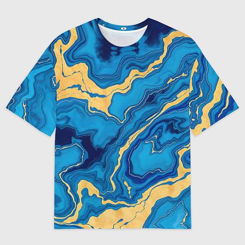 Мужская футболка оверсайз Синий мрамор с золотом / 3D-принт – фото 1