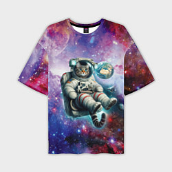 Футболка оверсайз мужская Brave cat in space - ai art, цвет: 3D-принт