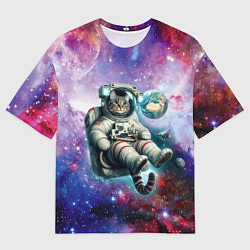 Мужская футболка оверсайз Brave cat in space - ai art