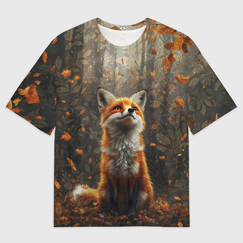 Мужская футболка оверсайз Довольный лис в лесной чаще / 3D-принт – фото 1