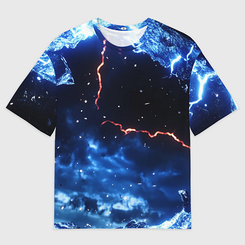 Мужская футболка оверсайз Звезды и молнии в разломе плит / 3D-принт – фото 1