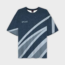 Мужская футболка оверсайз Sport синий текстурный с полосами