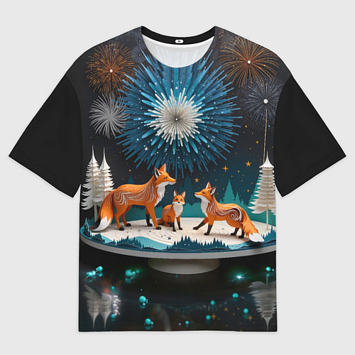 Мужская футболка оверсайз Семья из трех лисиц / 3D-принт – фото 1