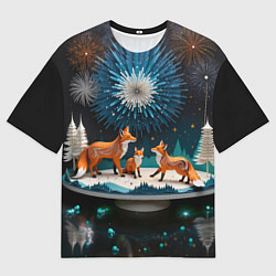 Футболка оверсайз мужская Семья из трех лисиц, цвет: 3D-принт