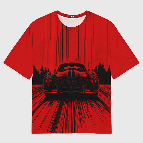 Мужская футболка оверсайз Спорткар на красном фоне / 3D-принт – фото 1