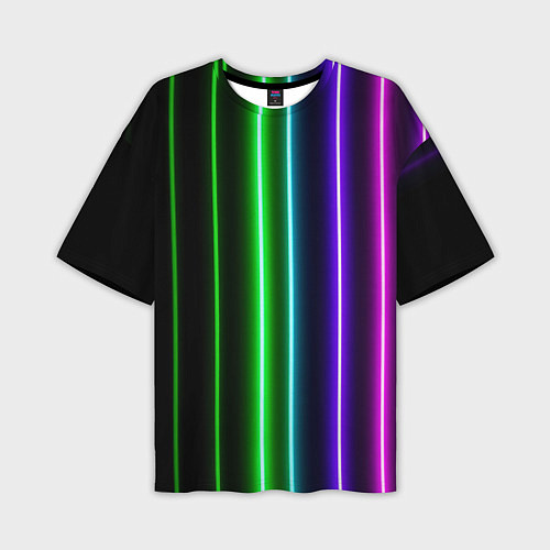 Мужская футболка оверсайз Neon lines / 3D-принт – фото 1
