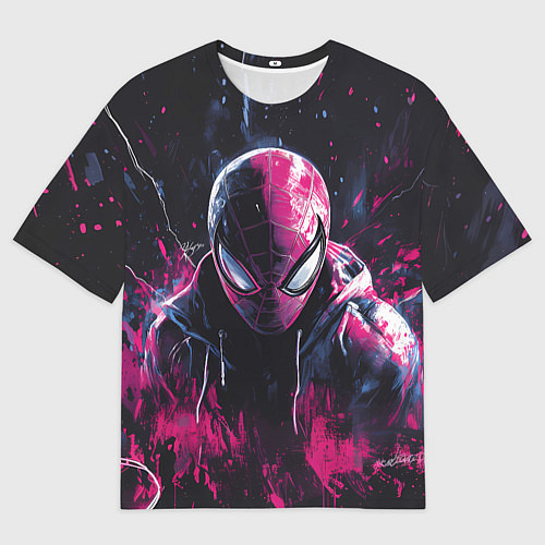 Мужская футболка оверсайз Человек-паук и розовая краска / 3D-принт – фото 1