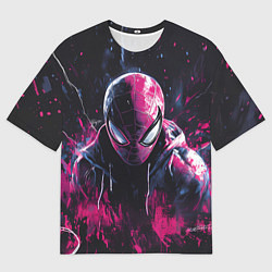 Мужская футболка оверсайз Человек-паук и розовая краска