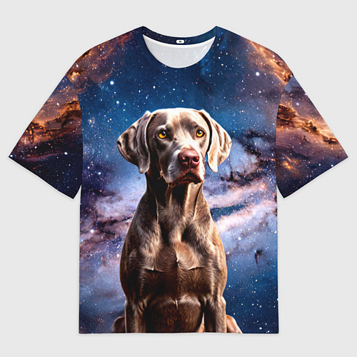 Мужская футболка оверсайз Веймаранер в космосе / 3D-принт – фото 1