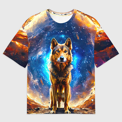 Мужская футболка оверсайз Волкодав в космосе / 3D-принт – фото 1