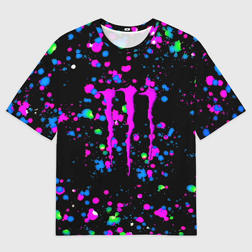 Мужская футболка оверсайз Monster energy неоновые краски / 3D-принт – фото 1