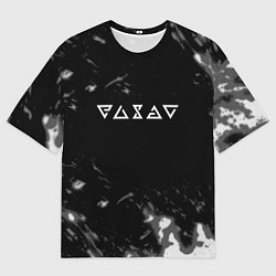 Мужская футболка оверсайз Ведьмак лого серые краски