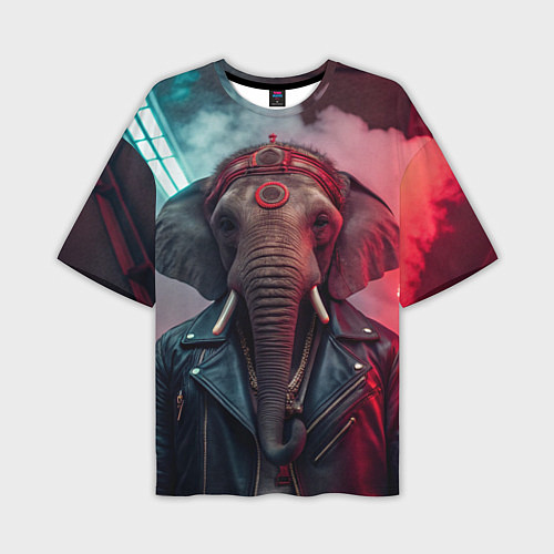Мужская футболка оверсайз Cyberpunk elephant / 3D-принт – фото 1