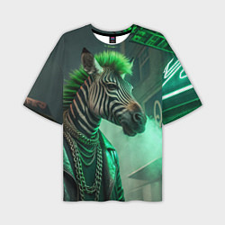 Мужская футболка оверсайз Cyperpunk zebra