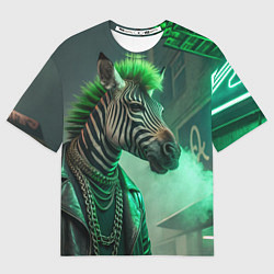 Мужская футболка оверсайз Cyperpunk zebra