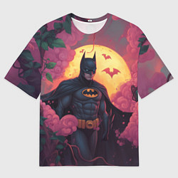Мужская футболка оверсайз Бэтмен и дерево с цветами