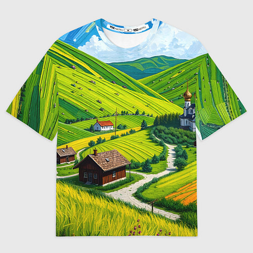 Мужская футболка оверсайз Русская душа и поле / 3D-принт – фото 1