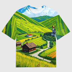 Футболка оверсайз мужская Русская душа и поле, цвет: 3D-принт