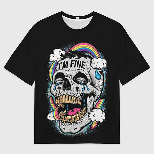 Мужская футболка оверсайз Skull and rainbow - im fine / 3D-принт – фото 1