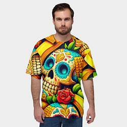 Футболка оверсайз мужская Colorfull skulls and bananas - pop art pattern, цвет: 3D-принт — фото 2