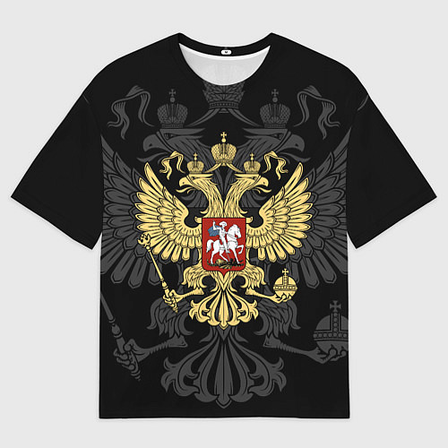 Мужская футболка оверсайз Российский герб на чёрном фоне / 3D-принт – фото 1