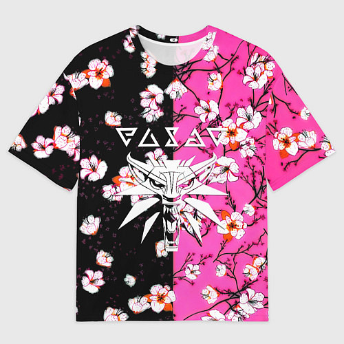 Мужская футболка оверсайз Ведьмак паттерн сакура / 3D-принт – фото 1