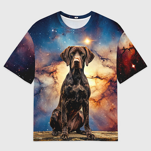 Мужская футболка оверсайз Курцхаар и космос / 3D-принт – фото 1