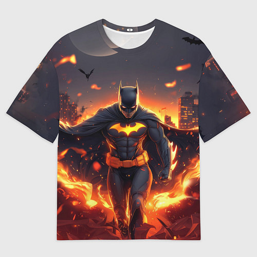 Мужская футболка оверсайз Бэтмен - летучие мыши и огонь / 3D-принт – фото 1