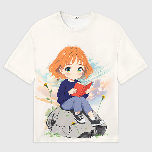 Мужская футболка оверсайз Аниме девушка и книга / 3D-принт – фото 1