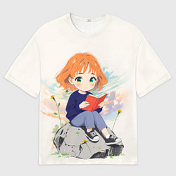 Мужская футболка оверсайз Аниме девушка и книга