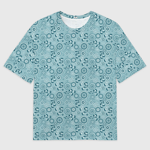 Мужская футболка оверсайз Бирюзовый деревенский узор ретро / 3D-принт – фото 1