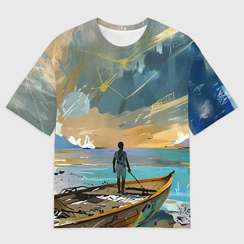 Мужская футболка оверсайз Мальчик и лодка / 3D-принт – фото 1