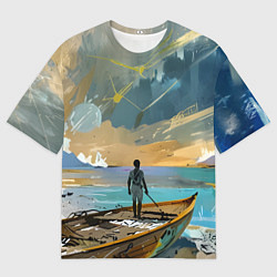 Мужская футболка оверсайз Мальчик и лодка