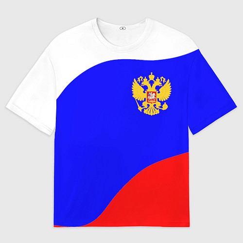 Мужская футболка оверсайз Россия волна и герб / 3D-принт – фото 1