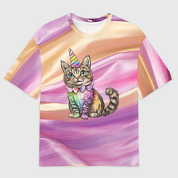 Мужская футболка оверсайз Котенок в костюме единорога